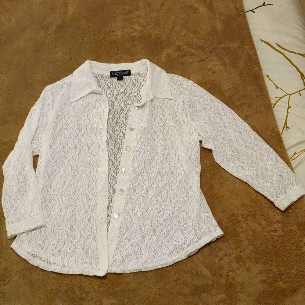 Karen Kane flower pattern sheer button up